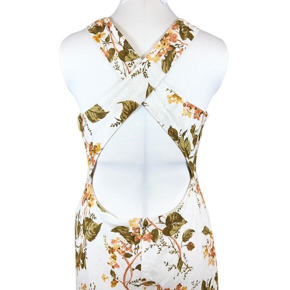 NWT Reformation Maxi Dress White Yellow Floral Strappy Cross Back Mock Neck Sz10 - Picture 8 of 10